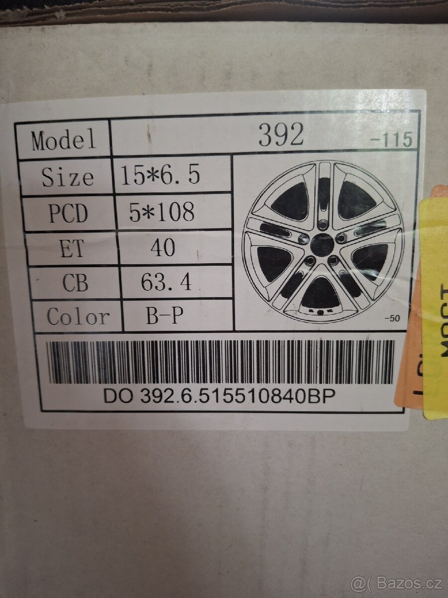 Nová alu kola - R15 6,5J 5x108 na Ford,Citroen,Peugeot.. - 2