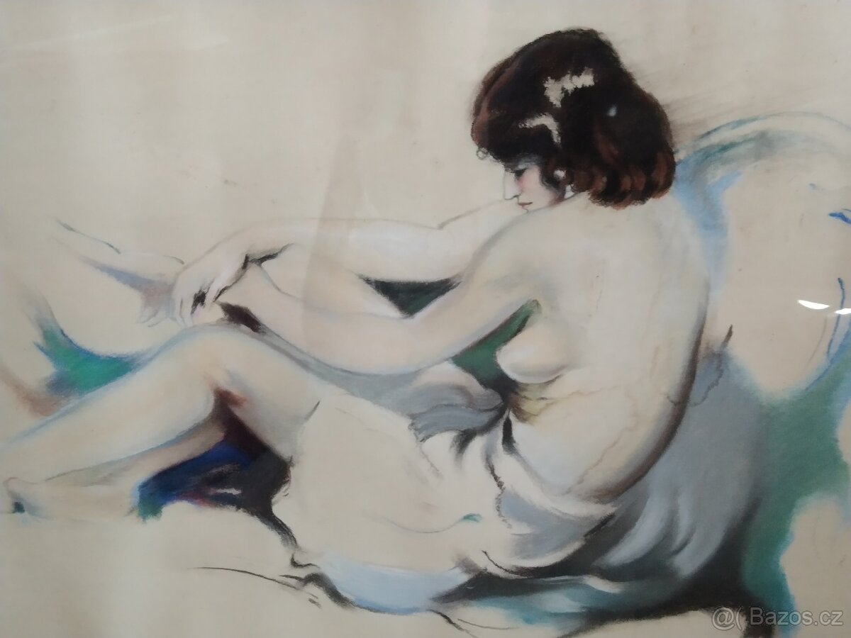 Prodám starý obraz akt ženy kresba papir - 2