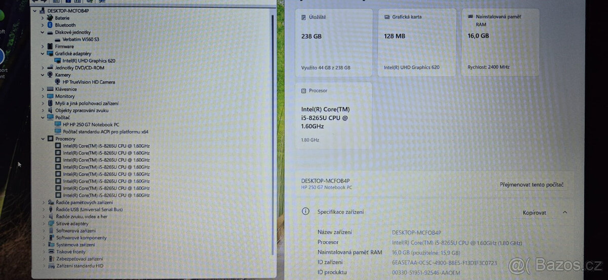HP, i5-8265U 4/8x 3,90GHz, 16GB DDR4, 256GB SSD, bat. 4h. - 2