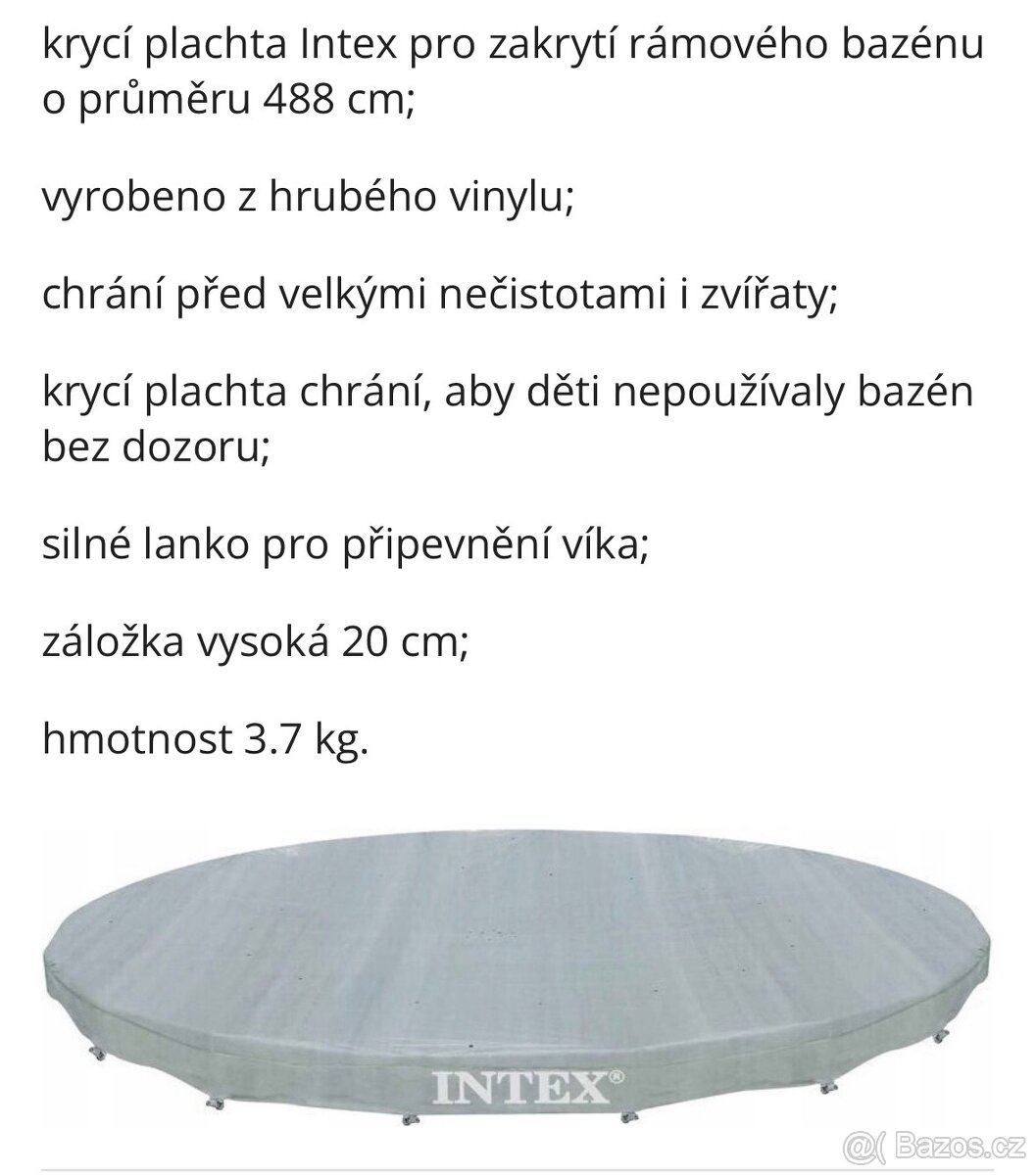 Krycí plachta na bazén o průměru 4,88m v záruce - 2