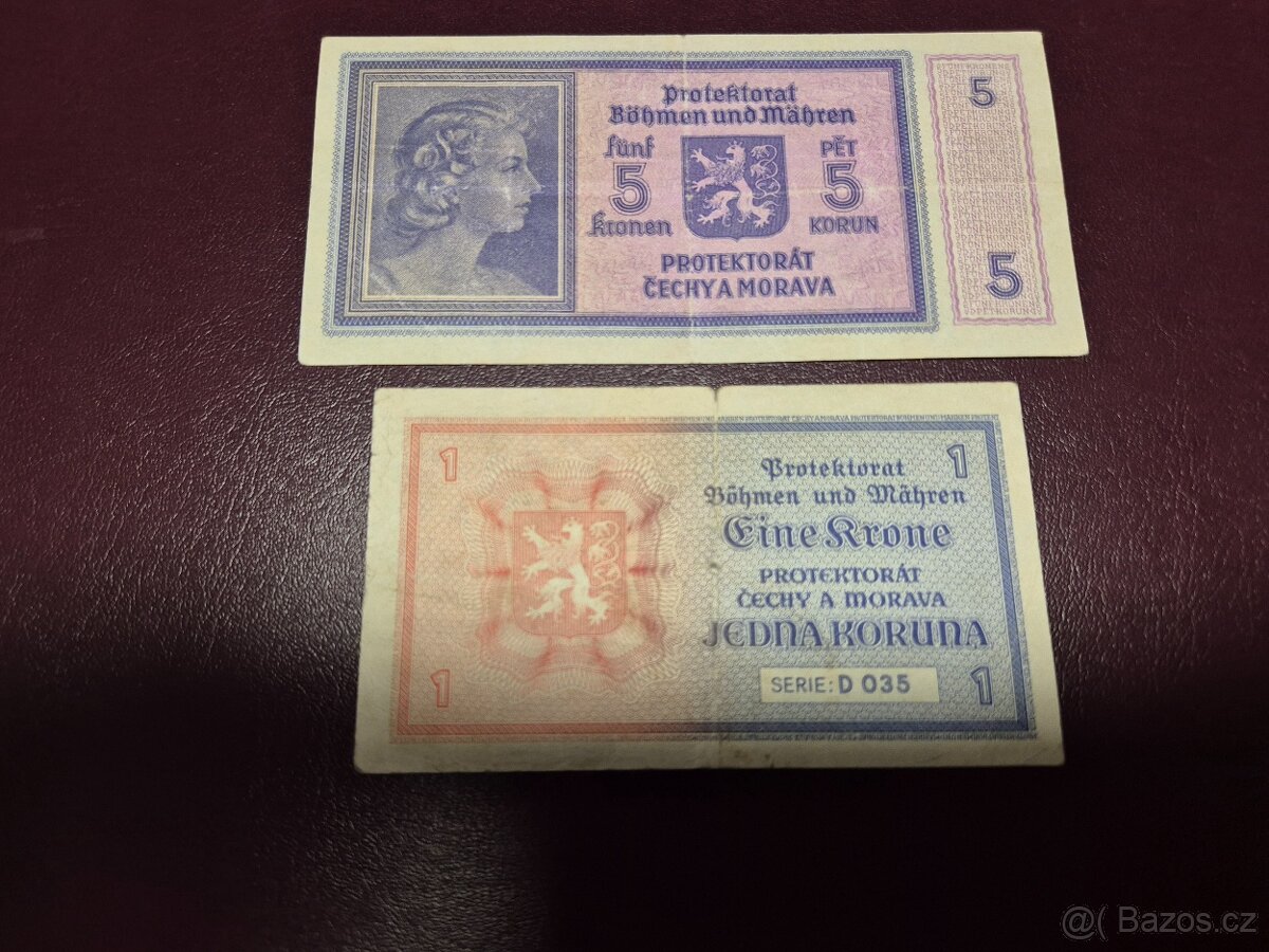Bankovky protektorátni 1 a 5 Korun - 2