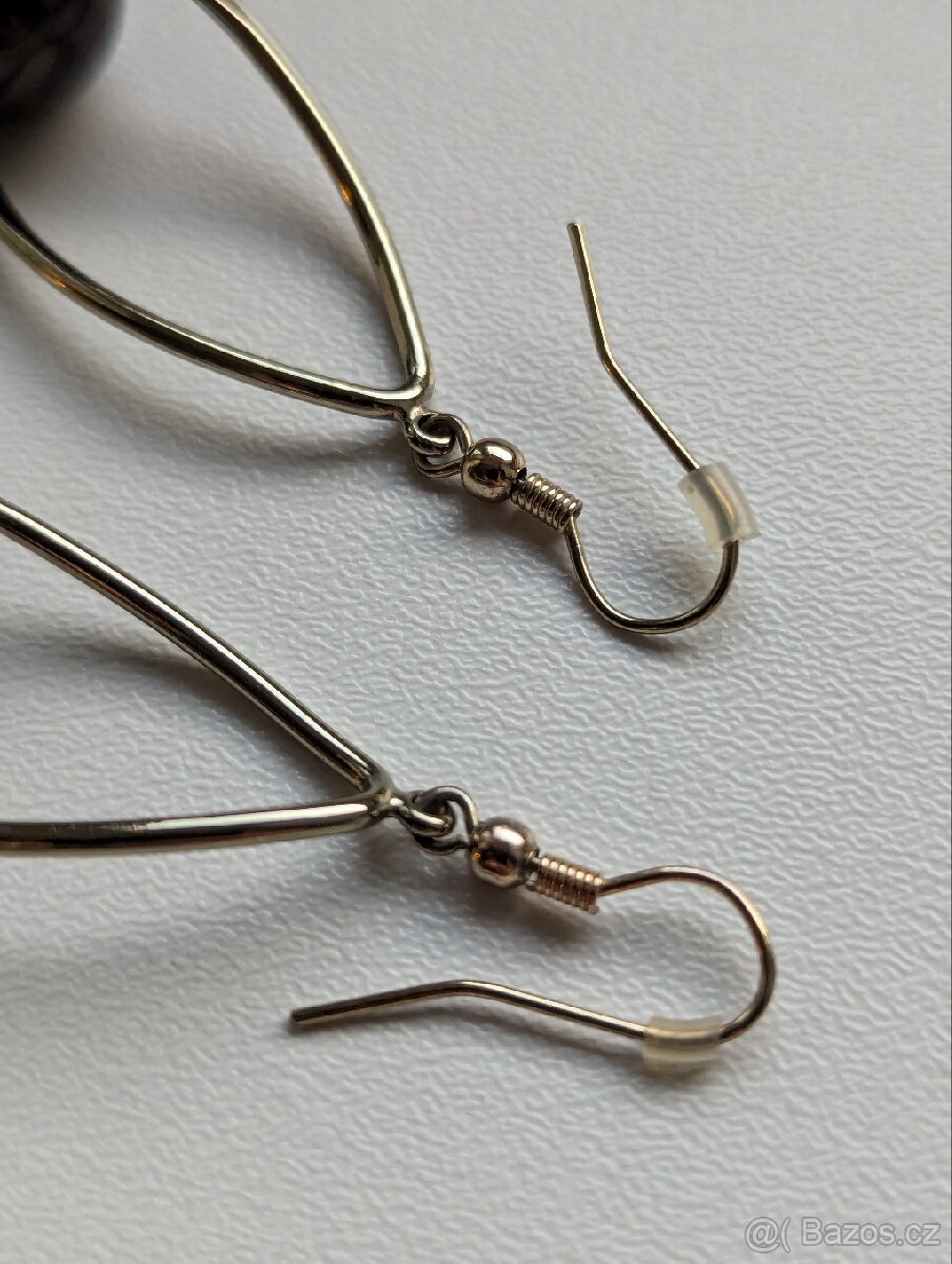 Zlaté náušnice Bižuterie hnědé kuličky - 2