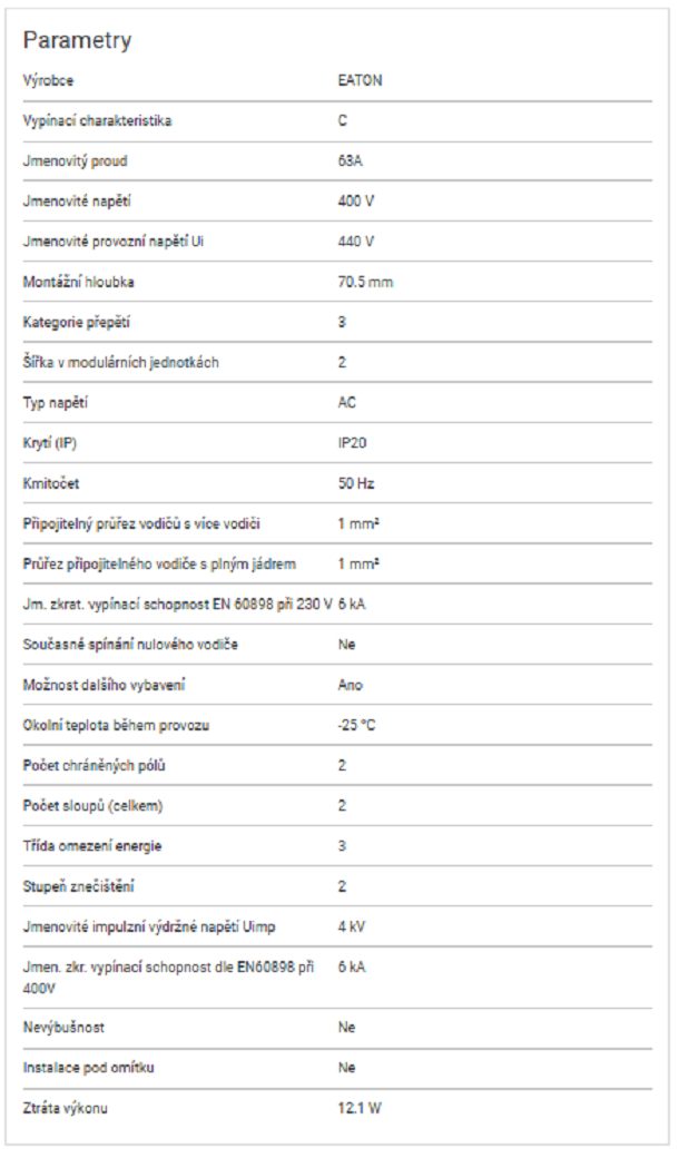 Jistič dvoupolový EATON 286573 PL6-C63/2 PL6 - 1.100ks - 2