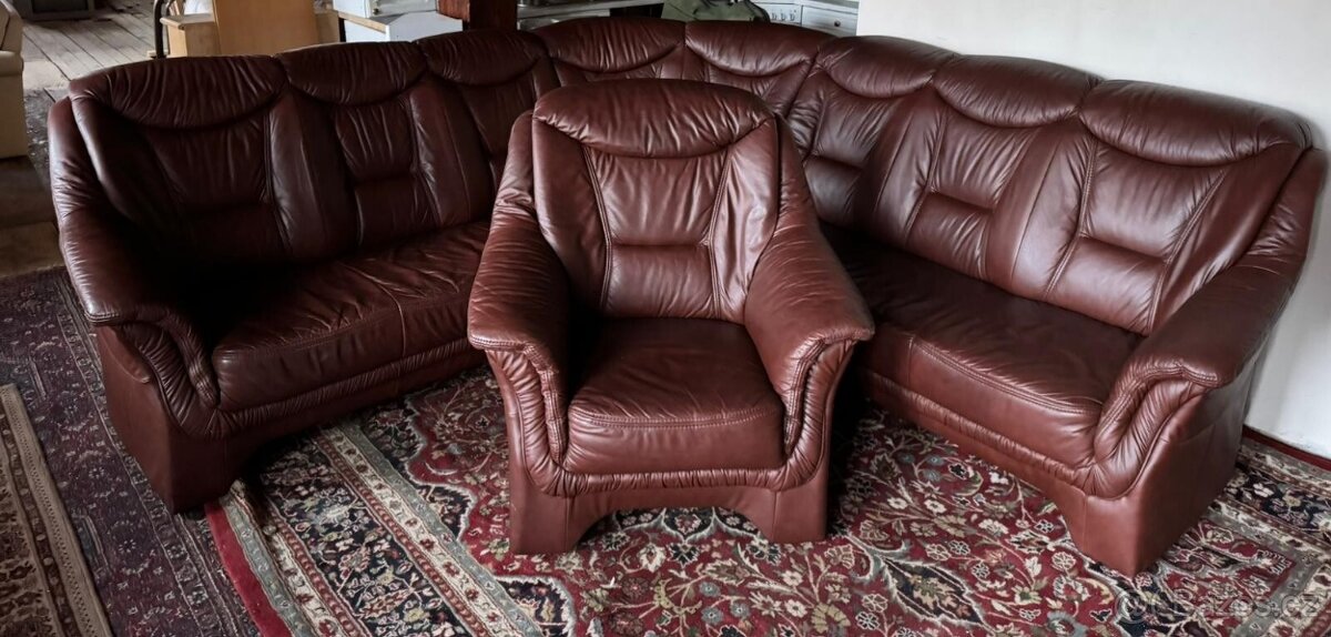 Luxusní kožená rohová souprava s křeslem,5765 - 2