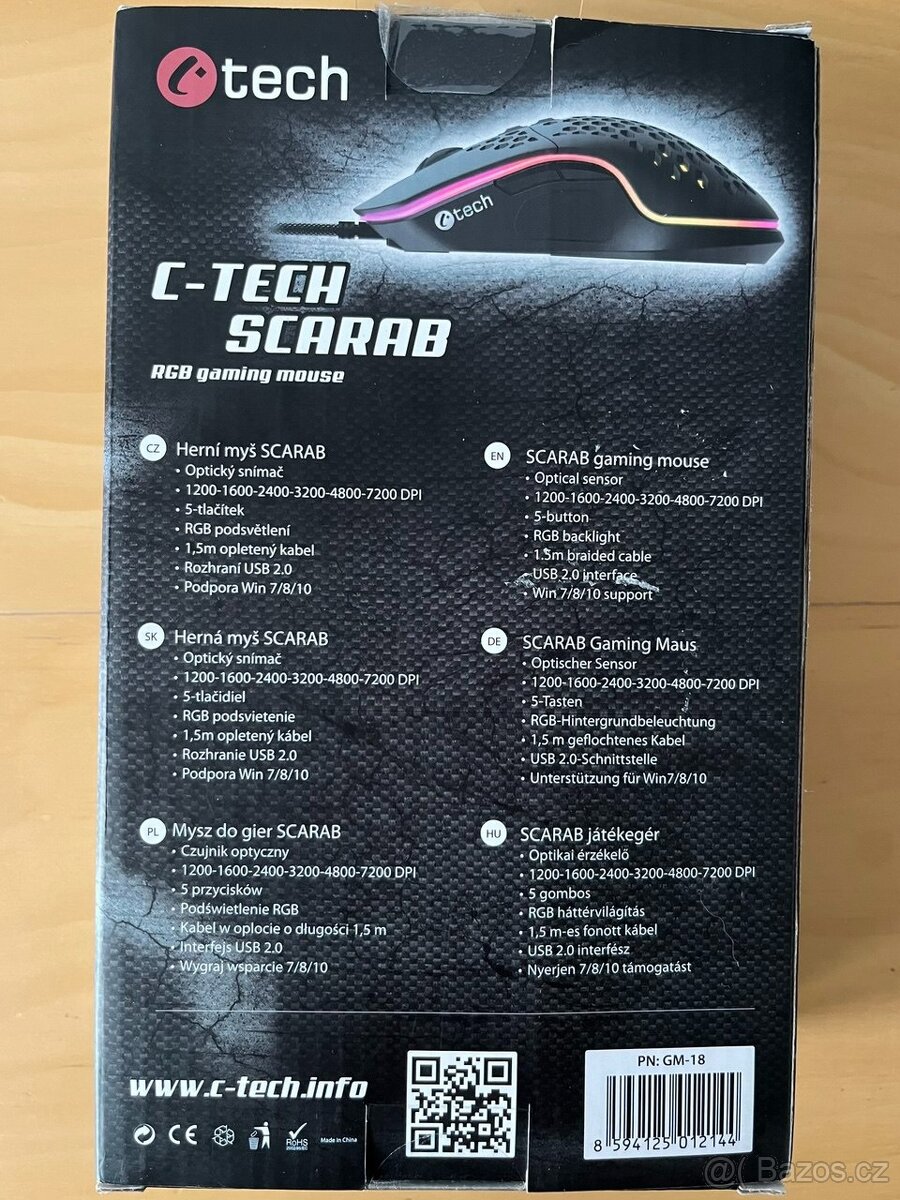 C-TECH Scarab Herní optická/7200 DPI/Černá Myš - 2