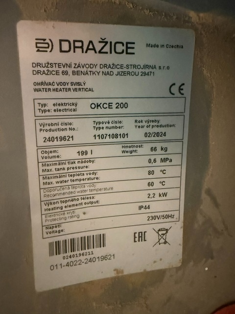 Boiler Dražice 200l - 2