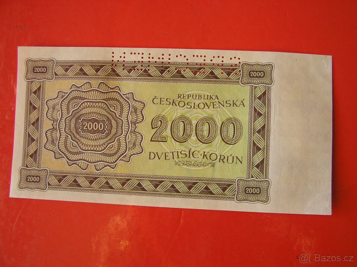 ČESKOSLOVENSKÉ BANKOVKY: VZÁCNA 2000-KORÚN-1945 Perf - 2