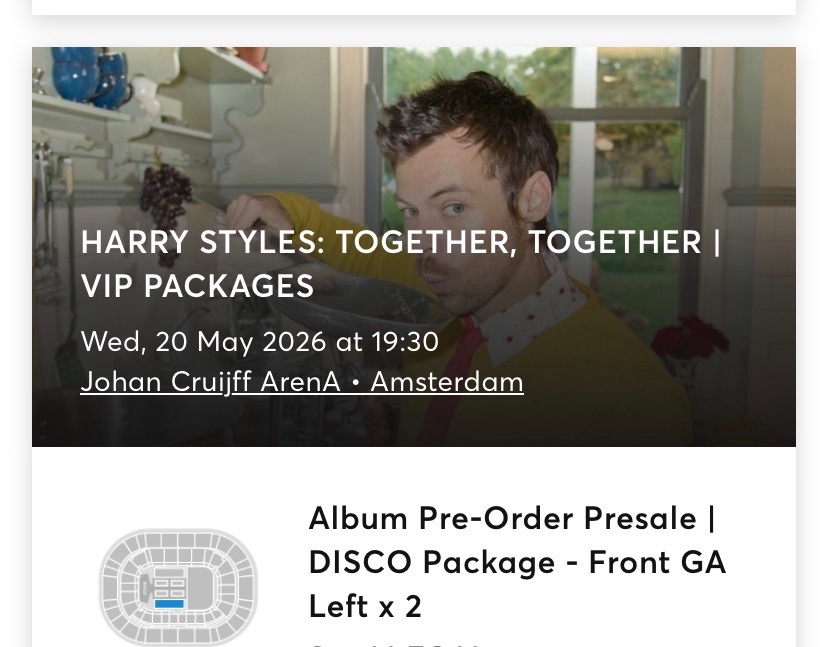 Harry Styles: Together, Together tour - VIP package - 2