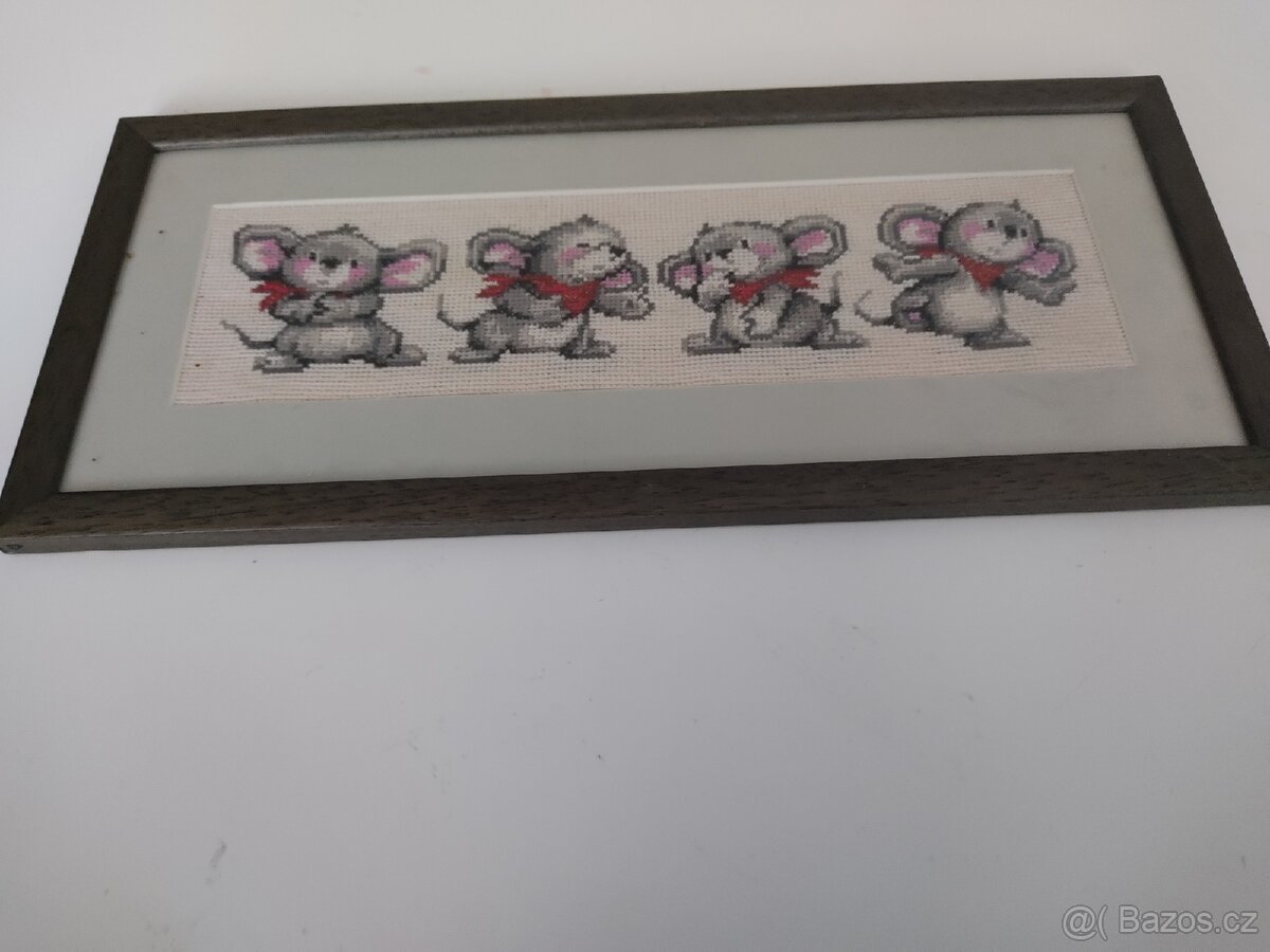 Obraz ručně vyšívaný motiv mišičky 40x18cm - 2