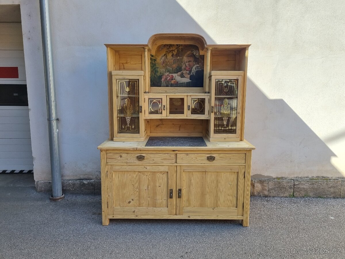 LUXUSNÍ VELKÁ KREDENC-MALBA NA PLATNĚ-VŠE PŮVODNÍ - 2