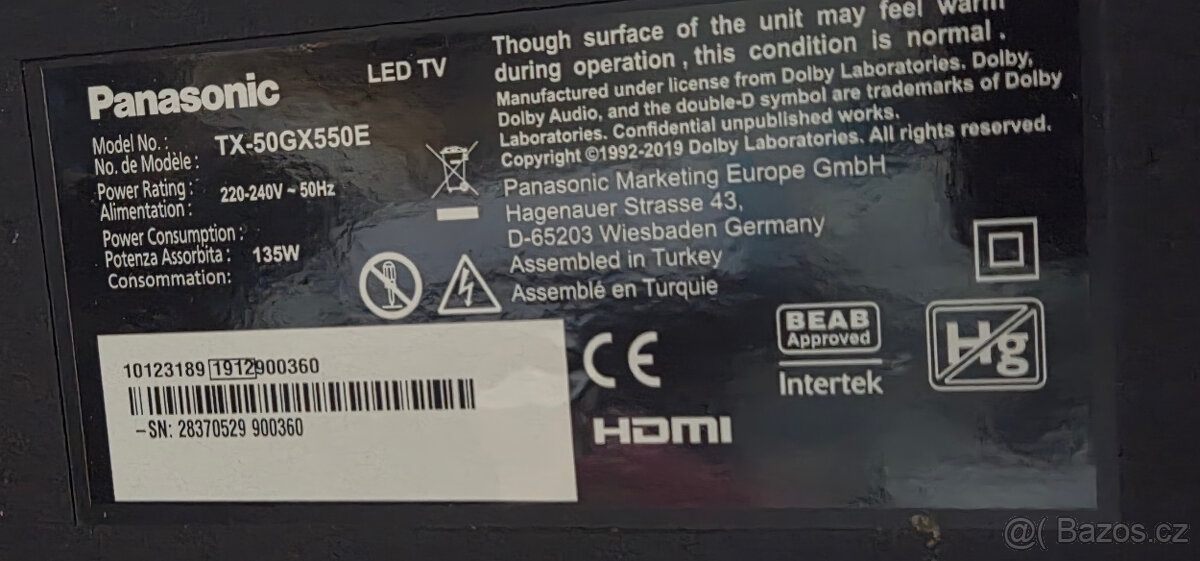 Prodám Smart TV Panasonic TX-50GX550E. - 2
