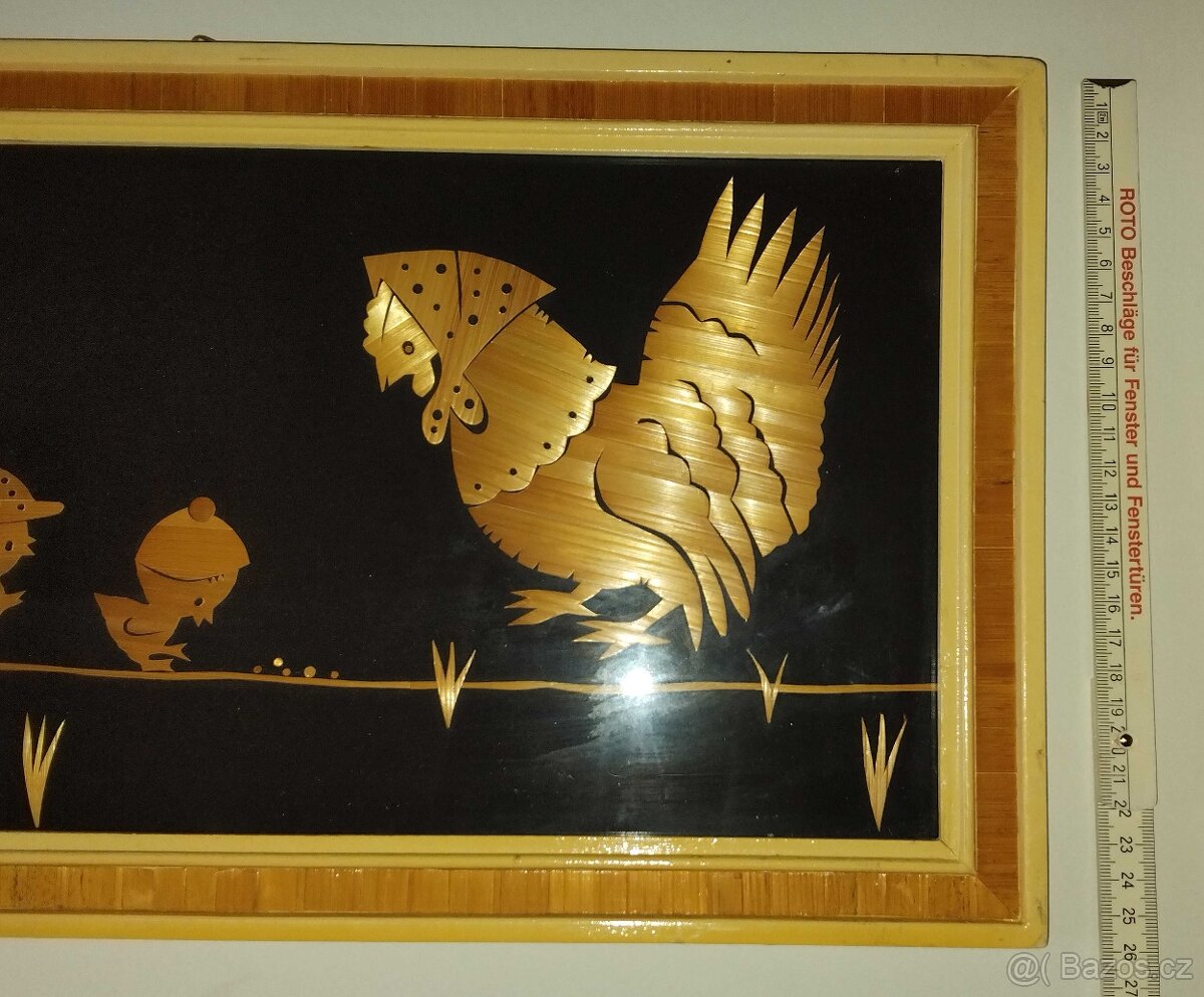 INTARZIE "KVOČNA S KUŘATY" - slaměný obraz - 2