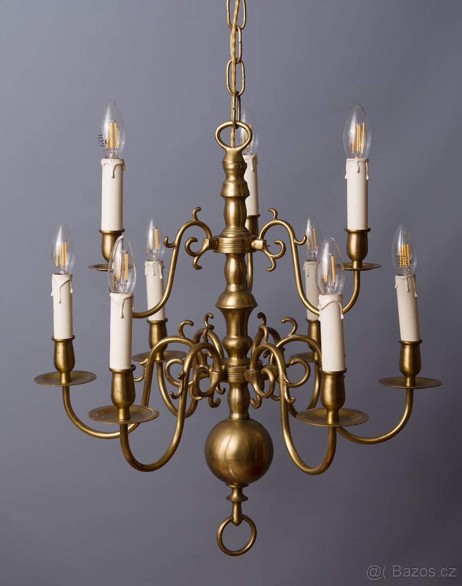 Devítiramenný mosazný lustr holandského typu - 2