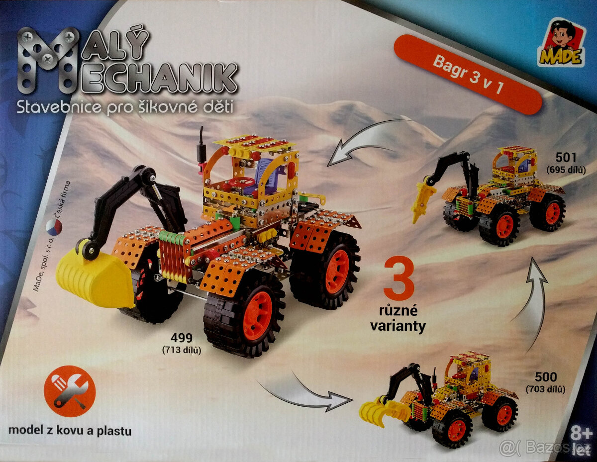 Malý mechanik Bagr 3 v 1, 713 dílů , 25cm , nové, nepoužité - 2