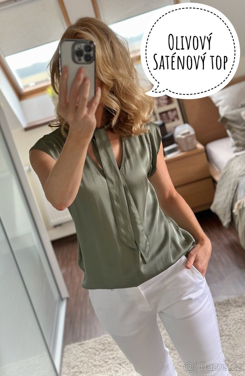 Olivový saténový top - 2