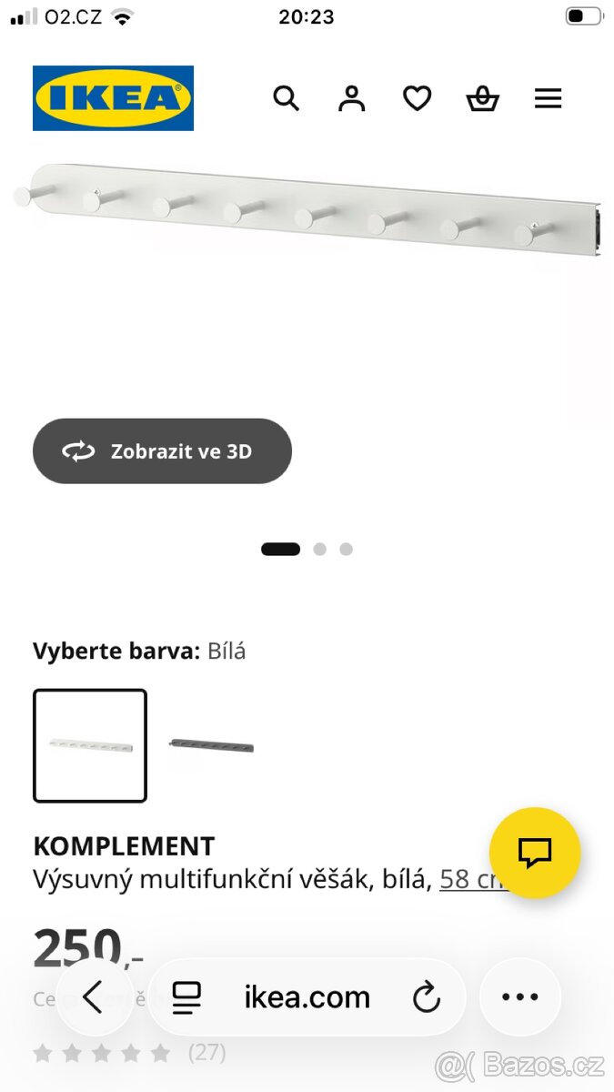 Ikea komplement výsuvný věšák 58 cm bílý - 2