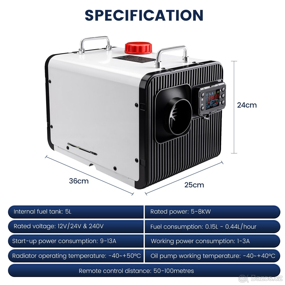 Nezávislé naftové topení 5-8kW 12, 24 a 220V, Bluetooth - 2