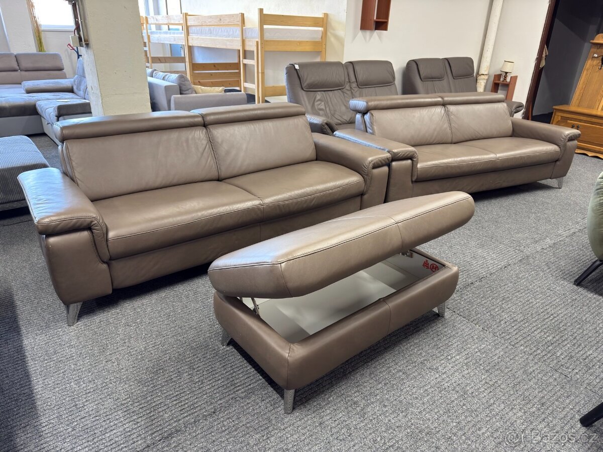 Sedací souprava 3 + 3 + taburet - kůže - NEPOUŽITÉ - 2