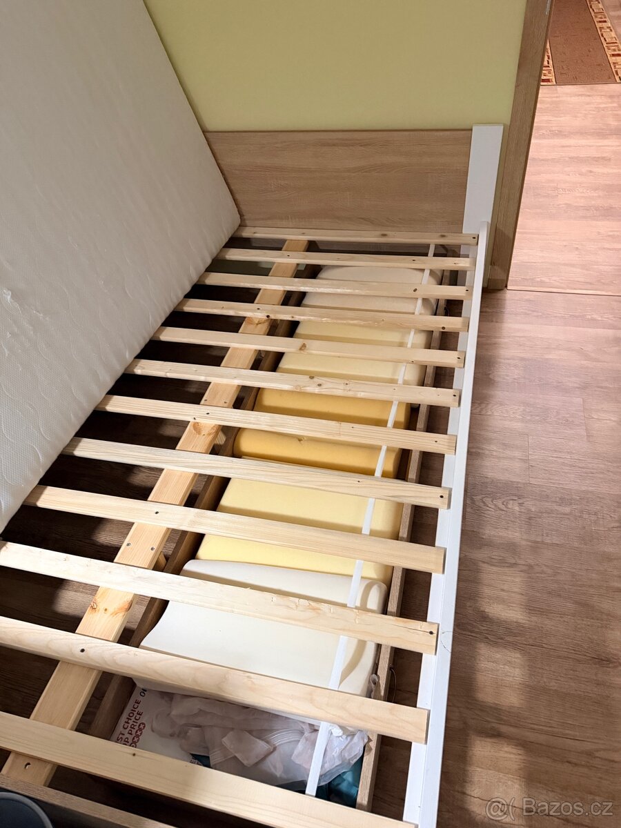 Postel 140x200 DMD3 bílá+dub sonoma s roštem - 2