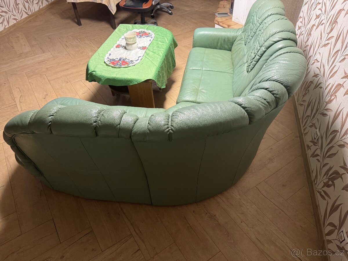Kožená sedačka hrášková zeleň rohová - 2