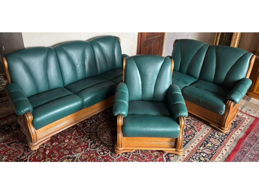 Dubová rustikální kožená sedací souprava 3+2+1,3332 - 2