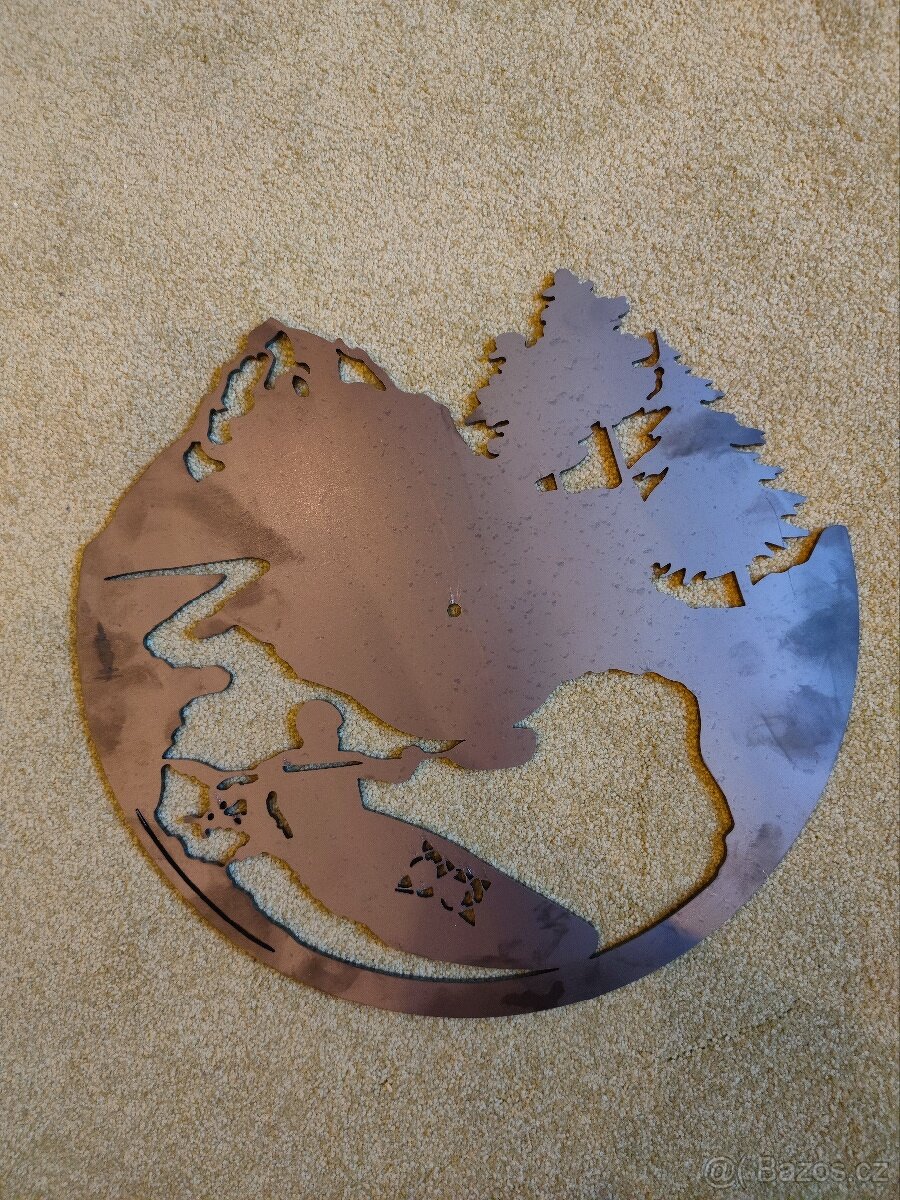 Nástěnné hodiny, vypalek, krajina kajak. - 2