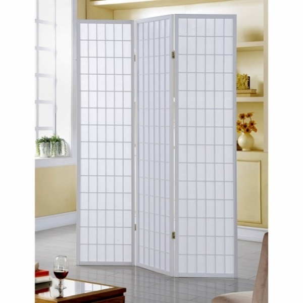 Paravan 3 dílný v bílé dřevěné barvě - 2