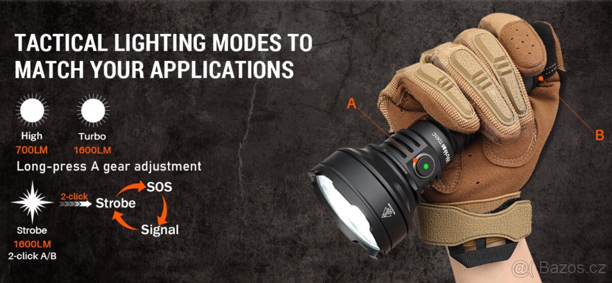 svítilna WURKKOS TD01 USB 2200 L, LED, 5000mAh,1035m - 2