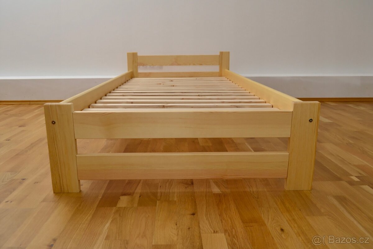 Nová postel borovice 90x200 cm masiv s roštem - 2