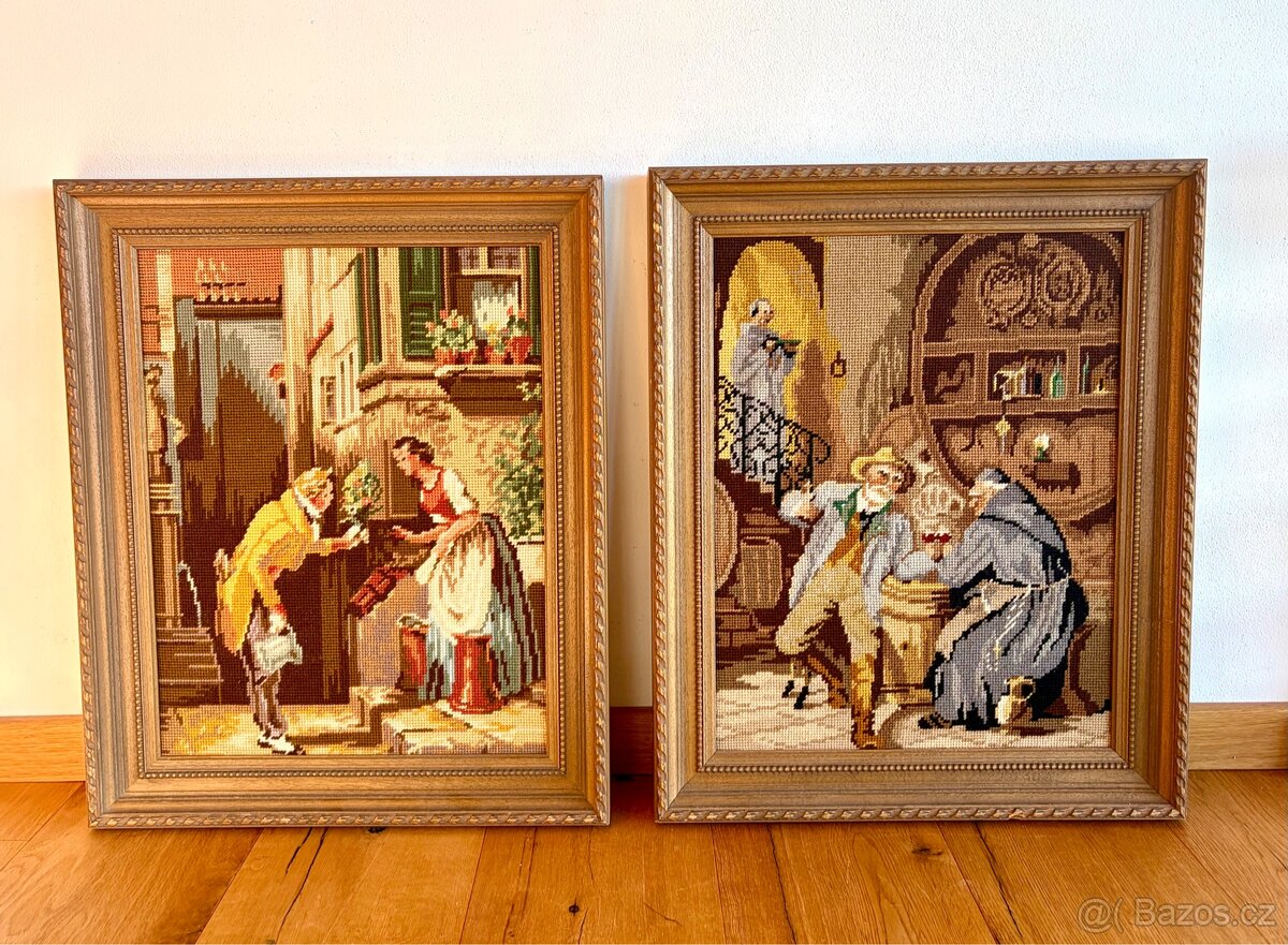 Staré obrazy gobelíny 2 kusy - 2