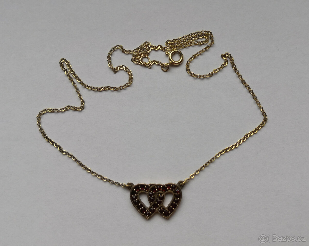 český granát - stříbrný pozlacený náhrdelník - 2