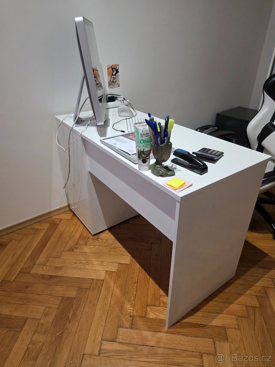 Psací stůl - bílý lesklý - 120x55x75 cm - 2