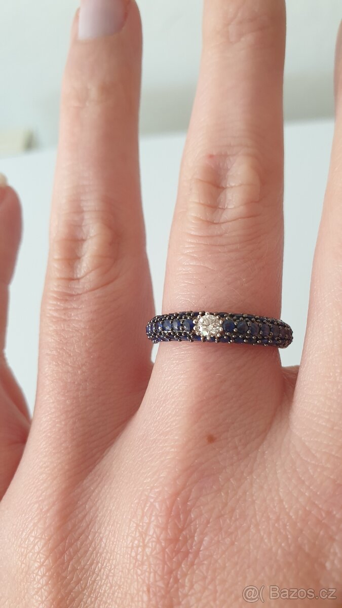 Prsten s diamantem a 50 safíry - 2