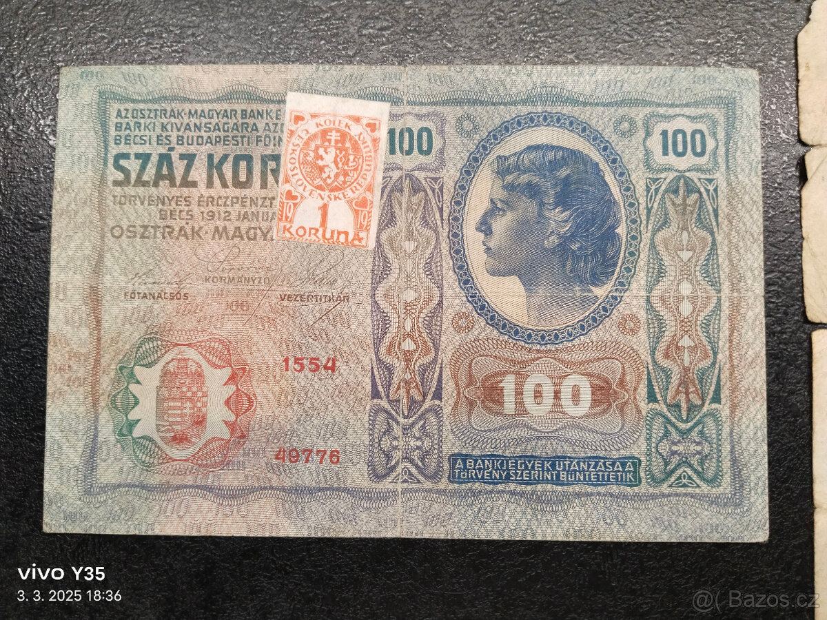 Bankovky 1.republika s prozatimní kolkem Československo - 2