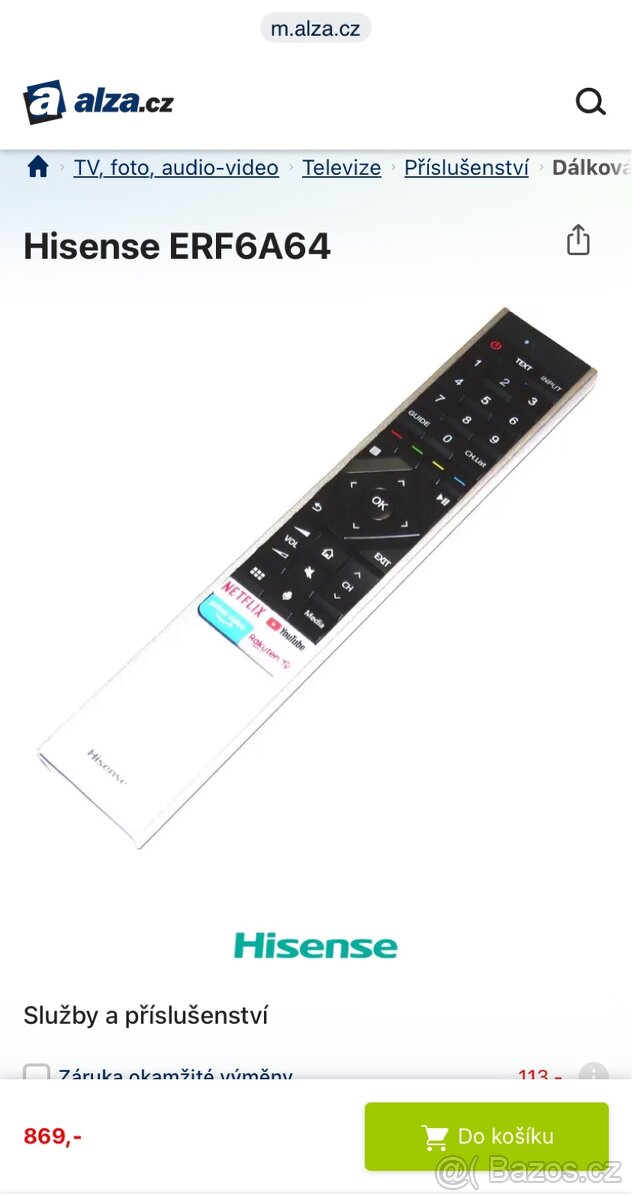 Dálkový ovladač Hisense ERF6A64 originální - 2