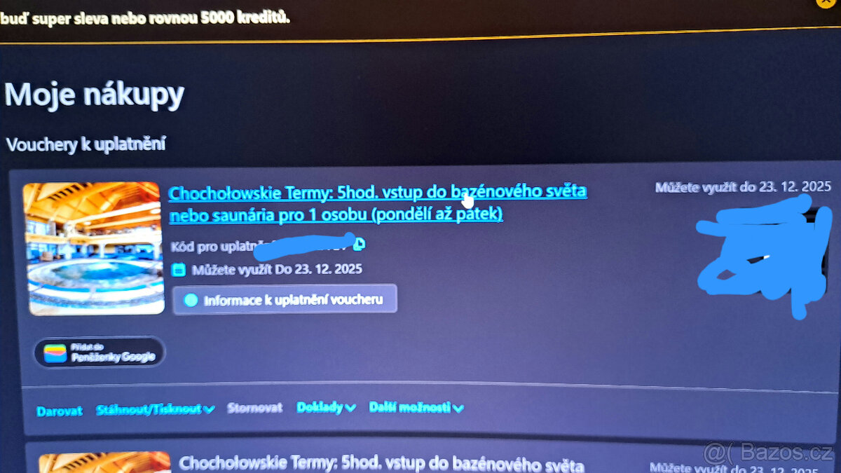 Chocholowskie termy - voucher / vstupenka 6ks - 2