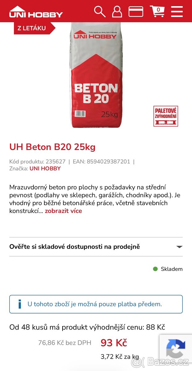 Prodám beton B20 25kg - 2