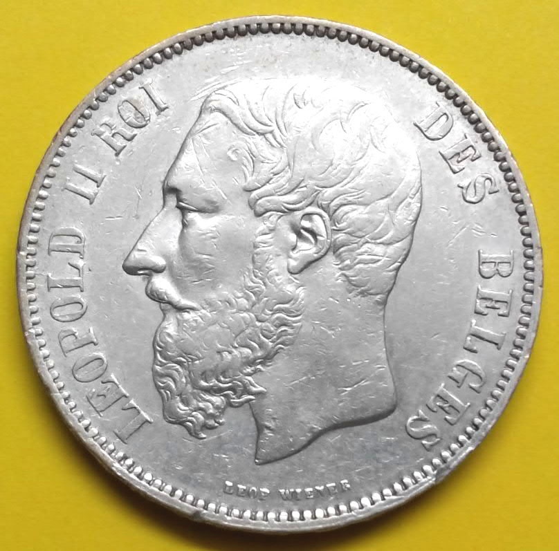 Stříbrná mince Leopold II. Belgie r. 1873 - 2