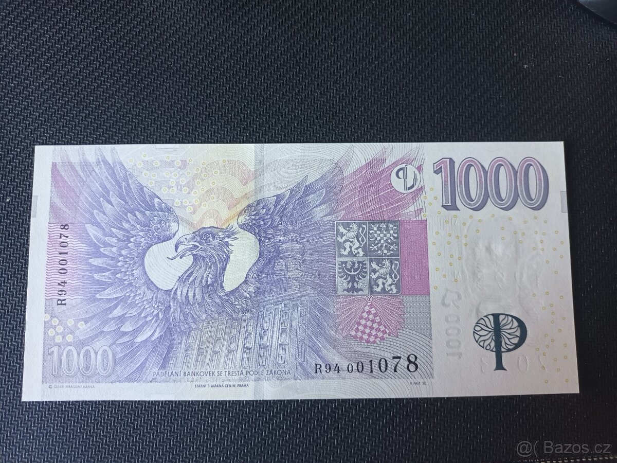 1000Kč Bankovka s přítiskem ČNB R94 - 2