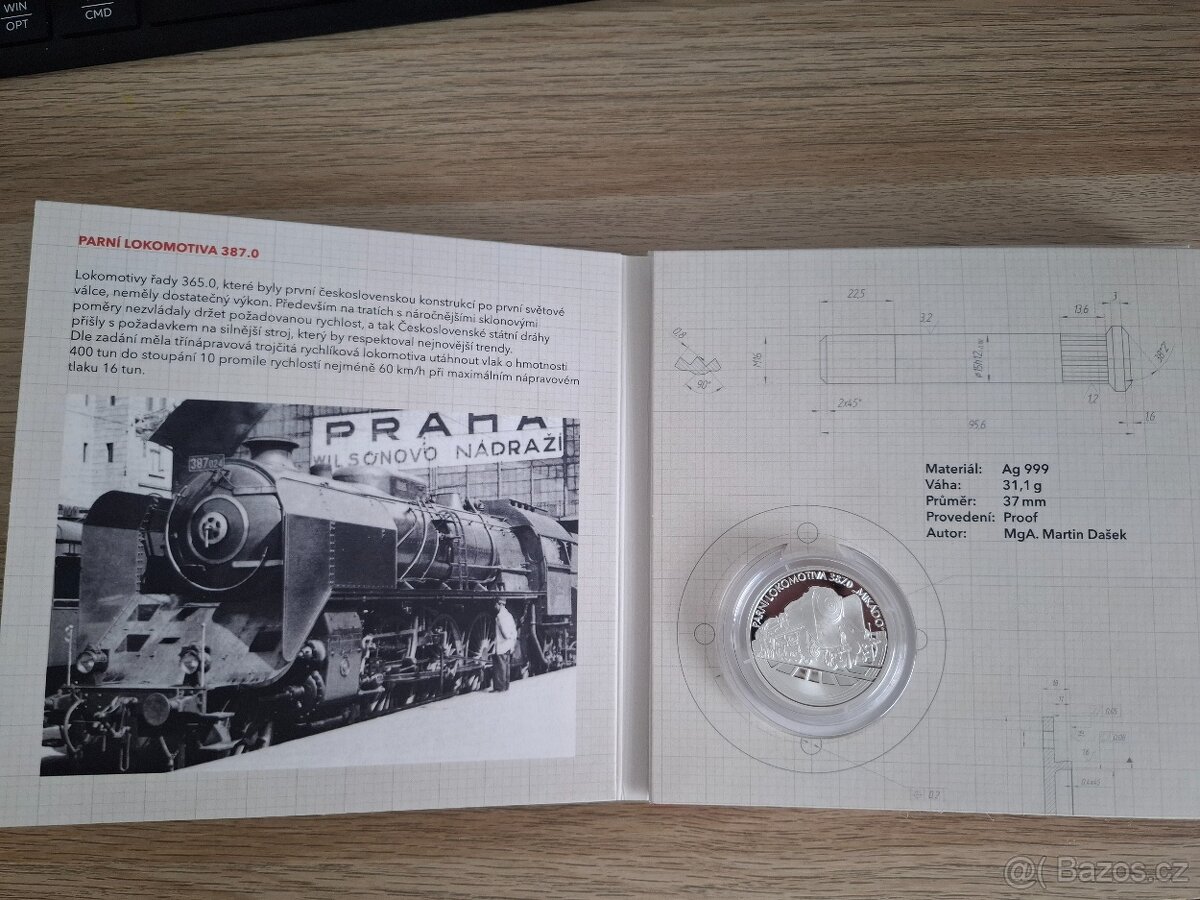 Stříbrná mince Na kolech - Parní Lokomotiva 387.0 - 2