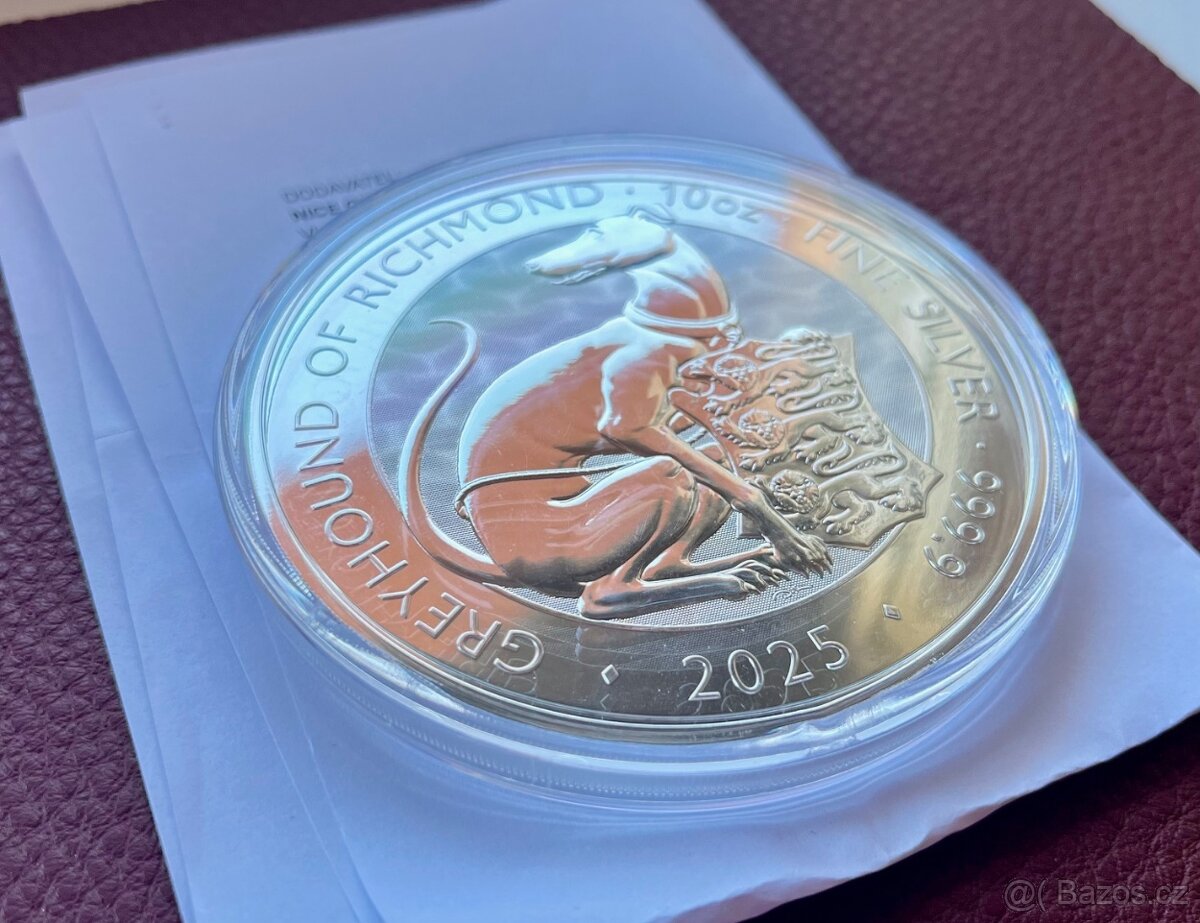 👑 Stříbrná mince 10 Oz The Tudor Beasts Greyhound - 2