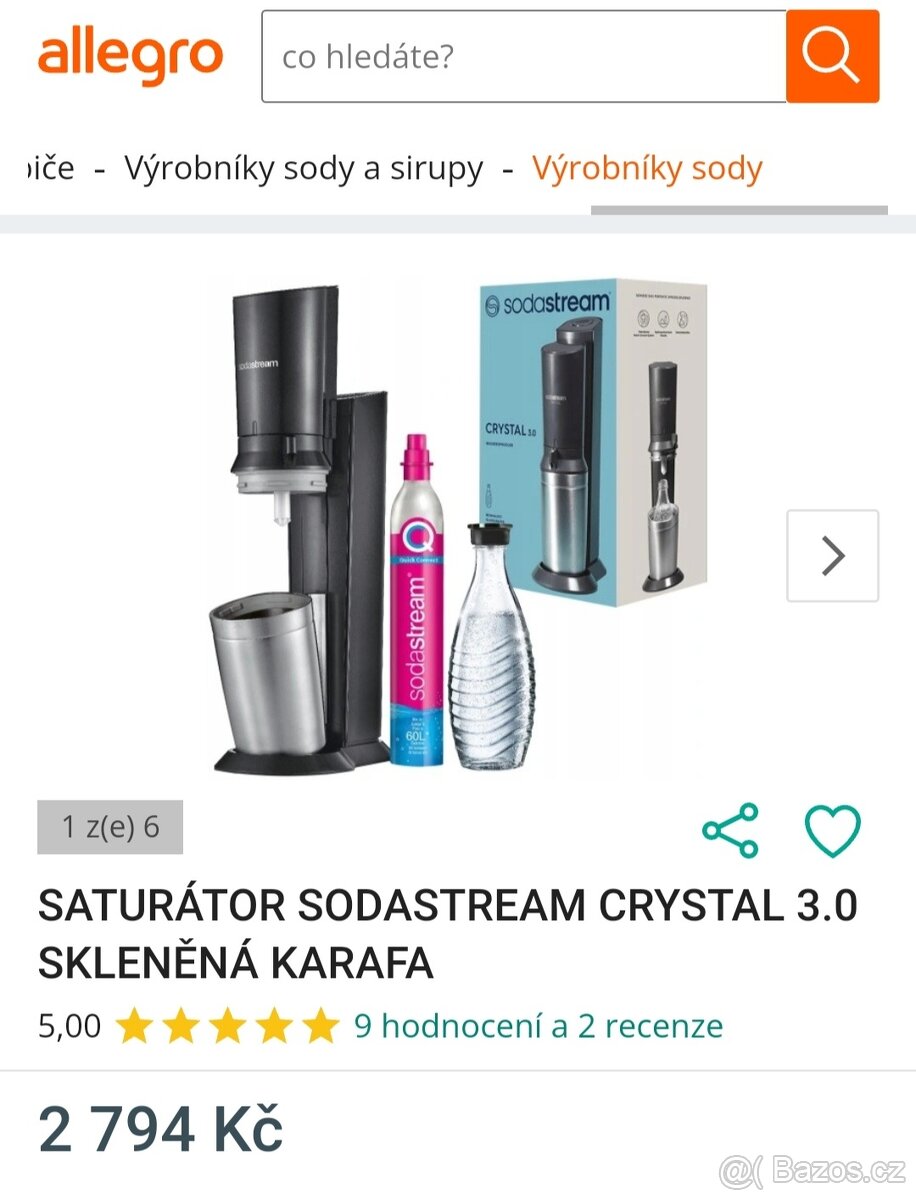 SODASTREAM CRYSTAL ČERNÝ + BOMBIČKA - BEZ SKLENĚNÉ LÁHVE - 2