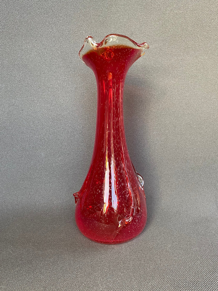 Velká váza 32 cm, červené hutní sklo s bublinkami - 2