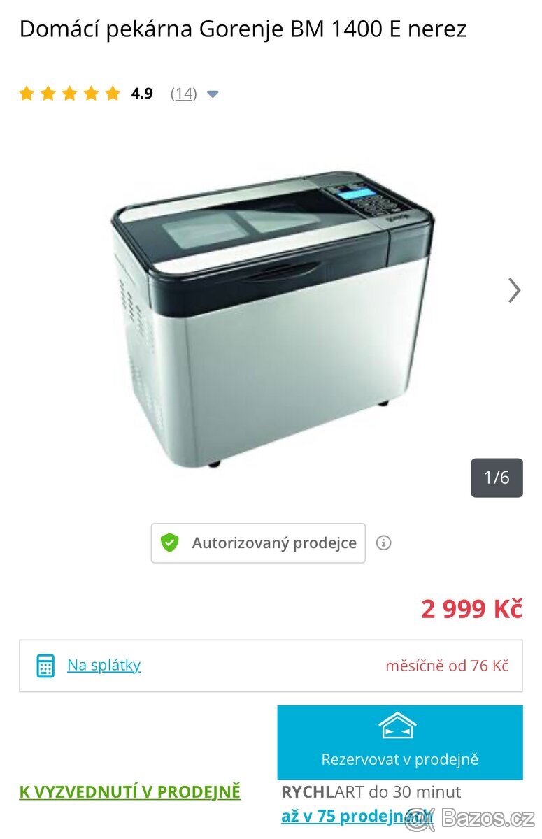 Domácí pekárna Gorenje BM 1400 E nerez - 2