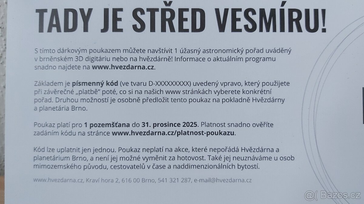 Vstupenka na Brněnskou Hvězdárnu - 2