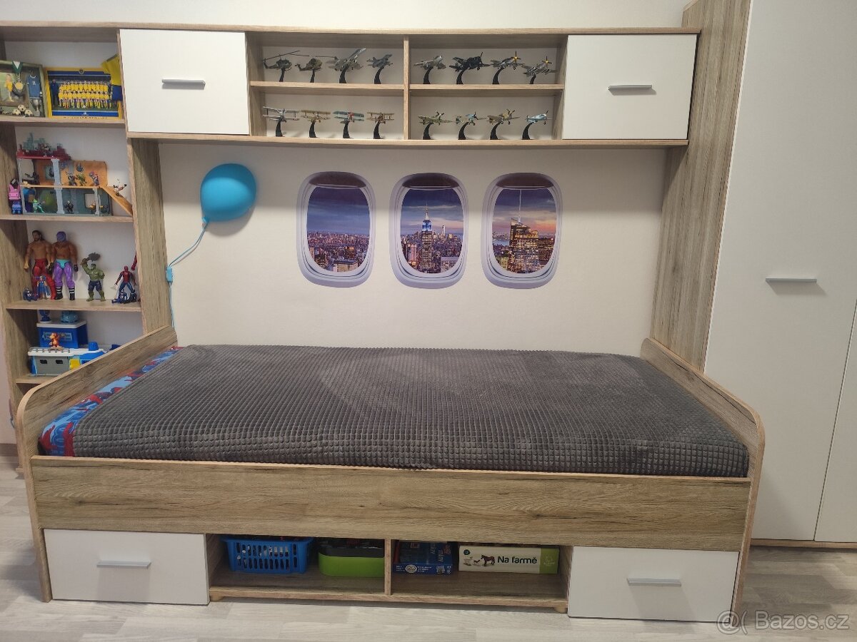 Dětský pokoj/postele (900x200cm) rošt, regál, skříň - 2