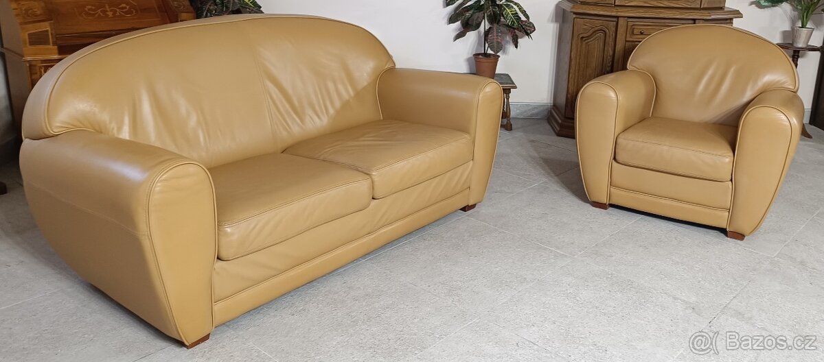 Kožená sedací souprava 3+2, retro styl. - 2