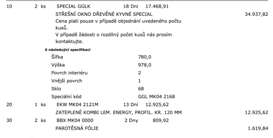 Velux okna - 2 ks včetně lemování a parotěsu - 2