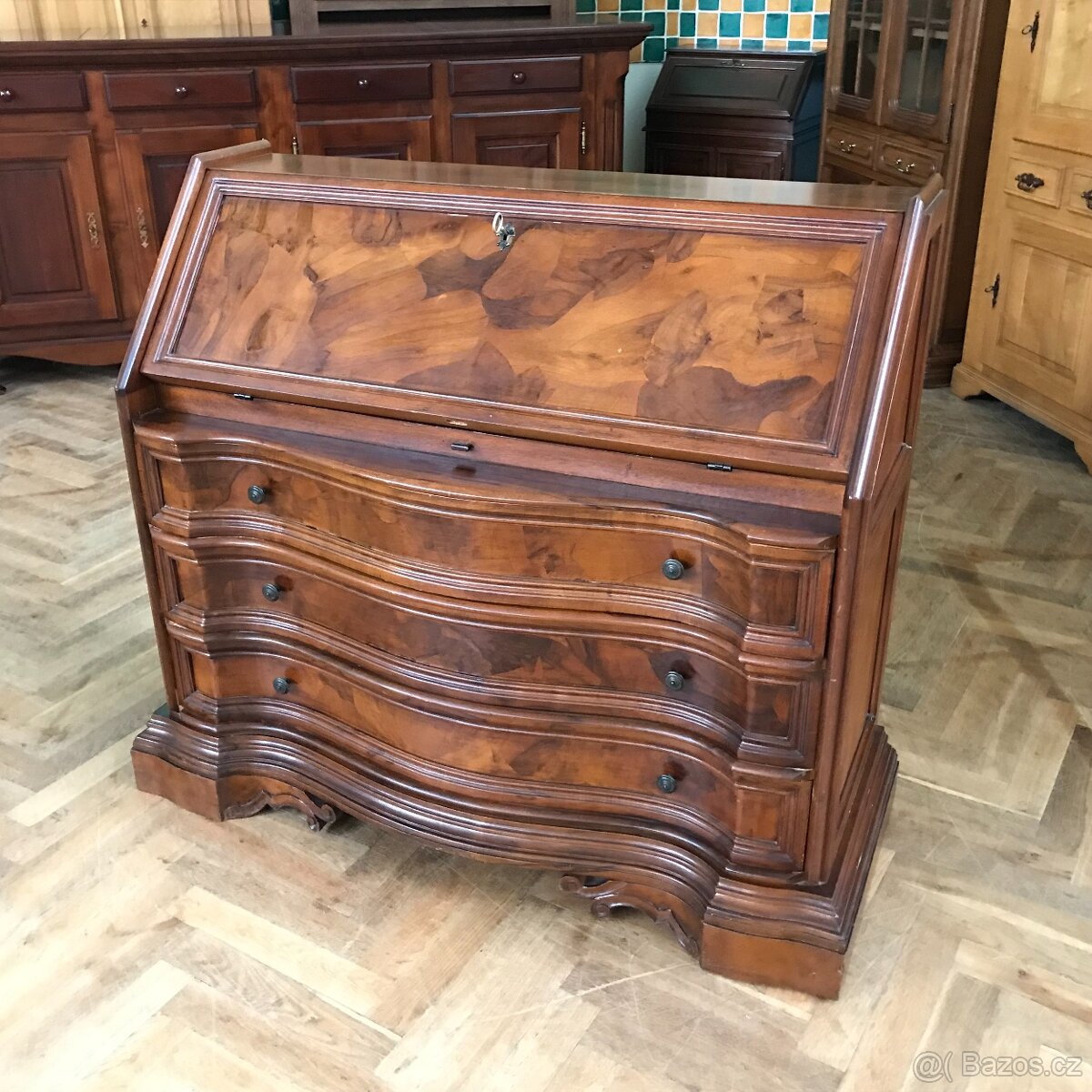 Sekretář - psací stůl zámecký, vykládaný dub - 2