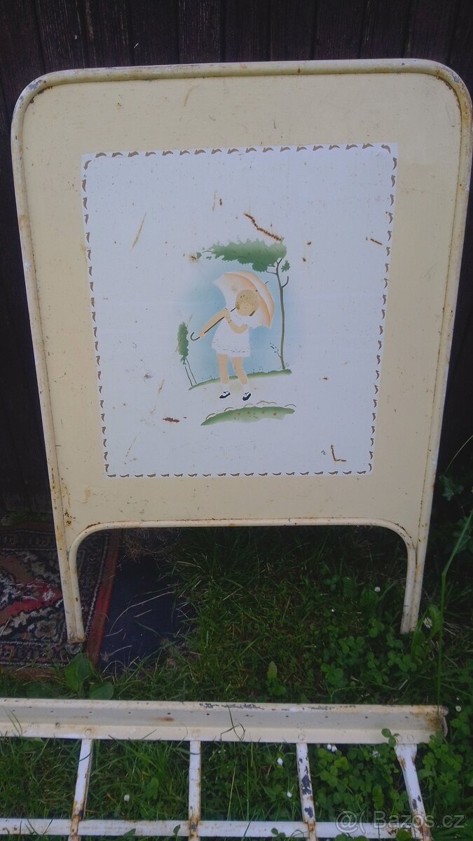 Plechová postýlka Dětská první rep.starožitnost postel Retro - 2